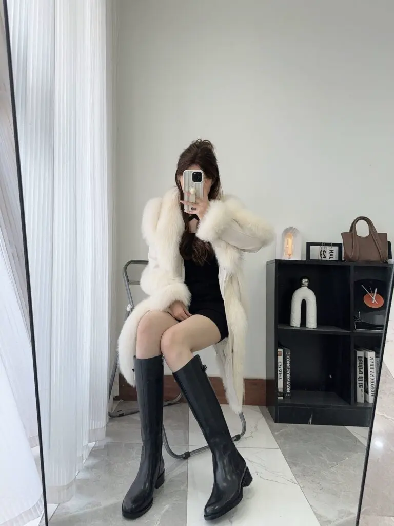 白鹿同款73hours女鞋布莱顿显瘦高筒长靴骑士靴女