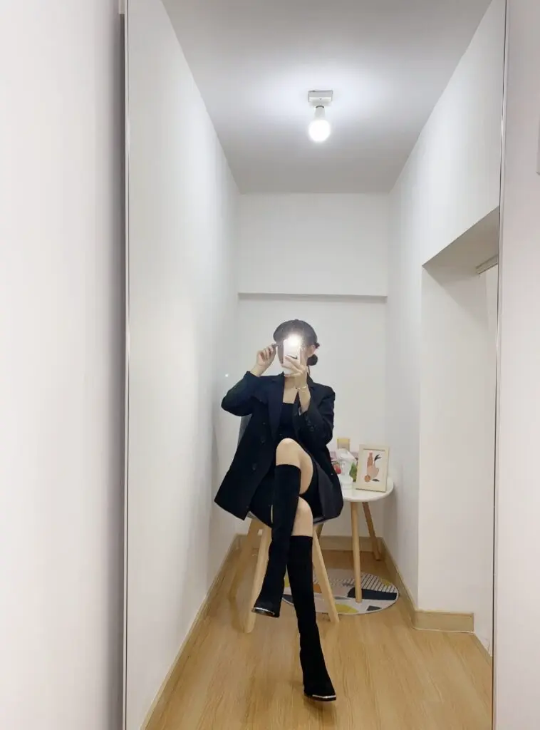 肯豆同款长靴女高筒瘦瘦中筒方头粗跟高跟鞋弹力长筒靴子