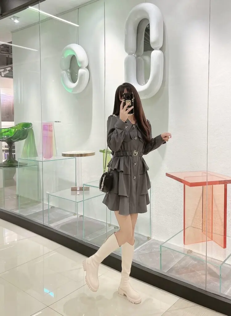 达芙妮白色长靴女靴子春秋厚底长筒靴女高筒靴骑士靴女