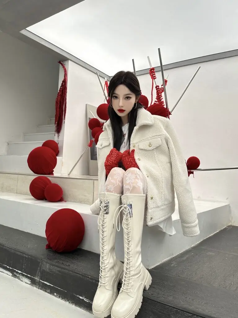 白鹿同款KISSKITTY银翼骑士靴长筒靴厚底增高皮靴