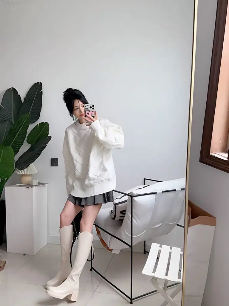 小个子不过膝长筒靴女瘦瘦靴显瘦v口厚底高跟长靴粗跟高筒靴