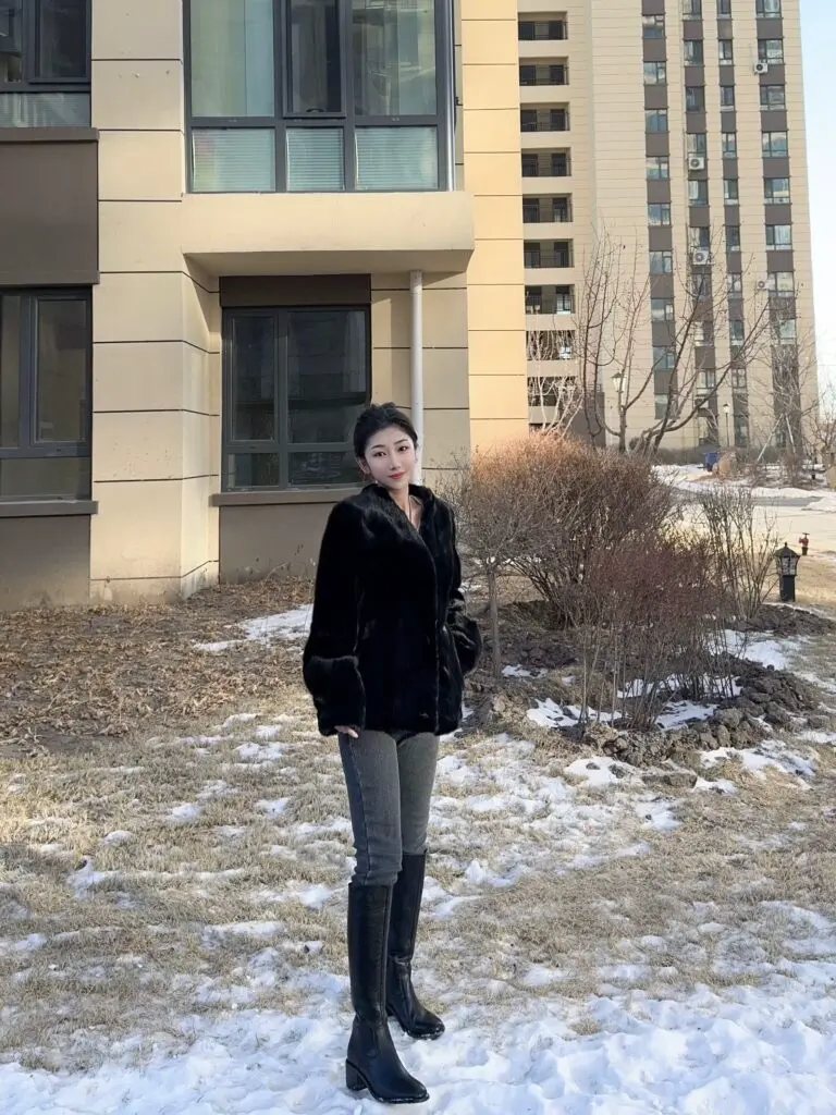 牛皮版~小筒围真皮显瘦厚底高筒靴女粗跟高跟骑士靴长筒瘦瘦长靴