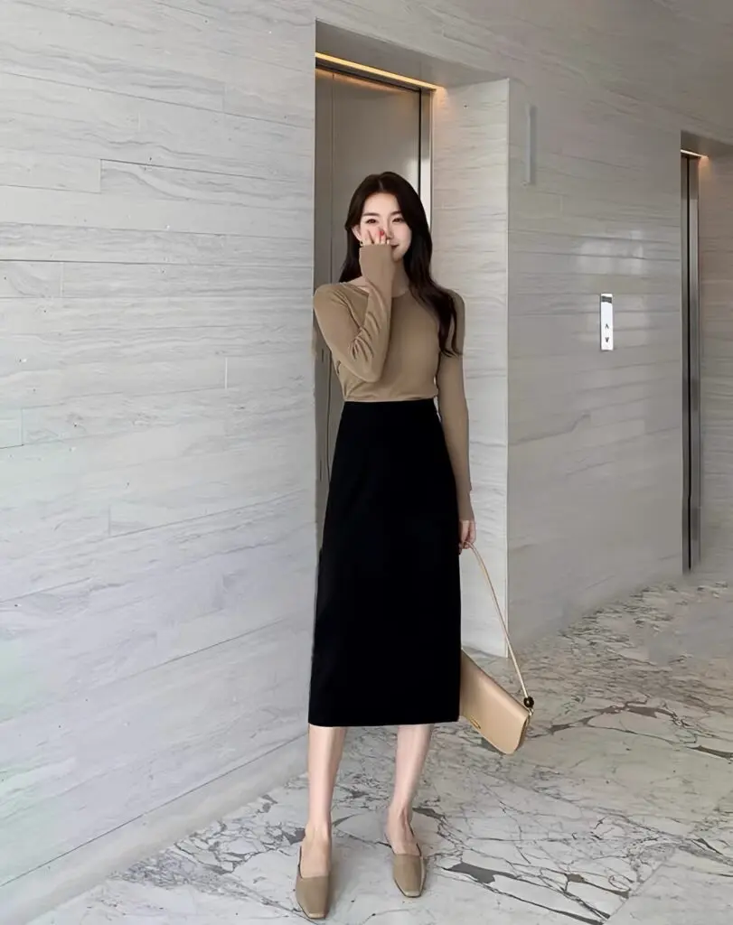 [伊希尔]高级感a字半身裙女高腰西装直筒裙黑色包臀中长裙