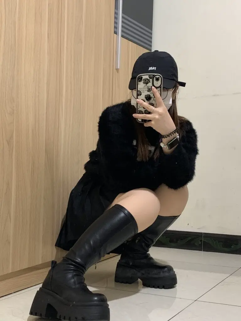 [欧贝婷]不过膝中高筒白色长靴女厚底弹力瘦瘦骑士靴子