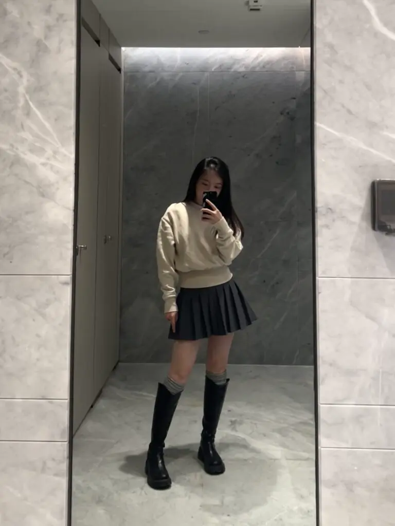 [不二鞋坊]长筒靴女V口高筒小筒围粗跟长靴真皮骑士靴