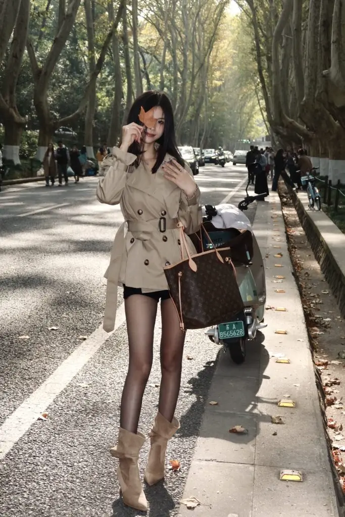 [宋熙熙]百搭短筒堆堆靴细跟高跟西部牛仔靴短靴女杏色显瘦中筒靴子