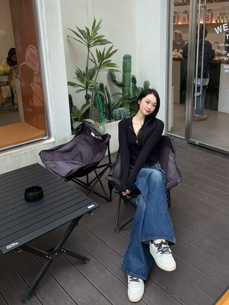 [Skk Store]欧阳娜娜同款 纽约旧刊 猫须纹直筒牛仔裤女显瘦百搭休闲长裤