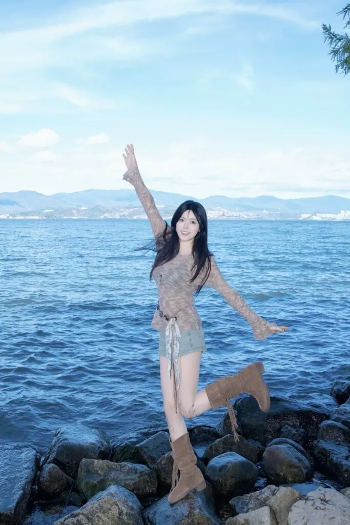 鹿小兽LUXIAOSHOU 牛皮版~复古废土风流苏骑士靴粗跟不过膝长筒靴显瘦堆堆中筒靴女