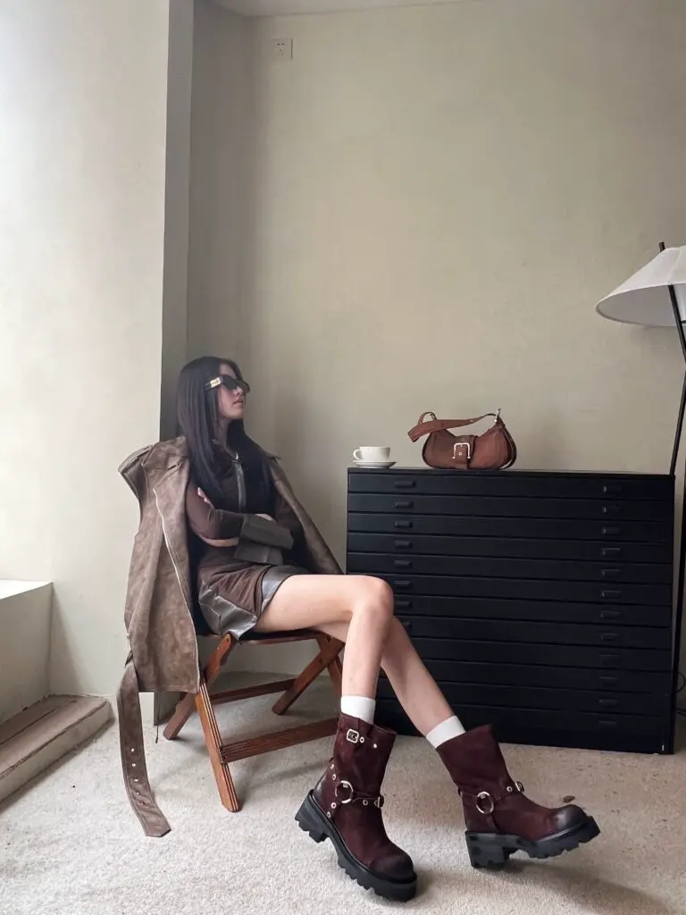 SugarSu杨超越张靓颖同款|酥履骑士中筒复古厚底高跟时装短靴女