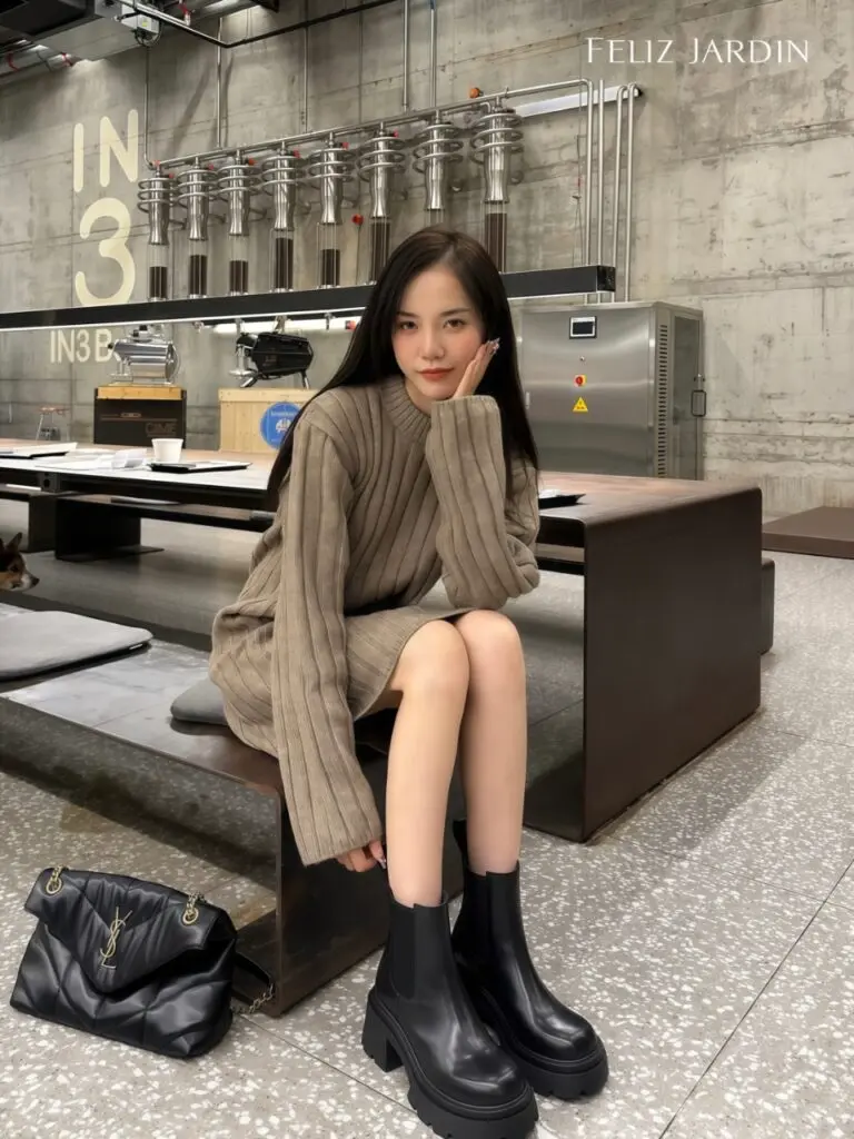 洛笠 真皮厚底切尔西靴春夏款马丁靴英伦中筒短靴烟筒靴