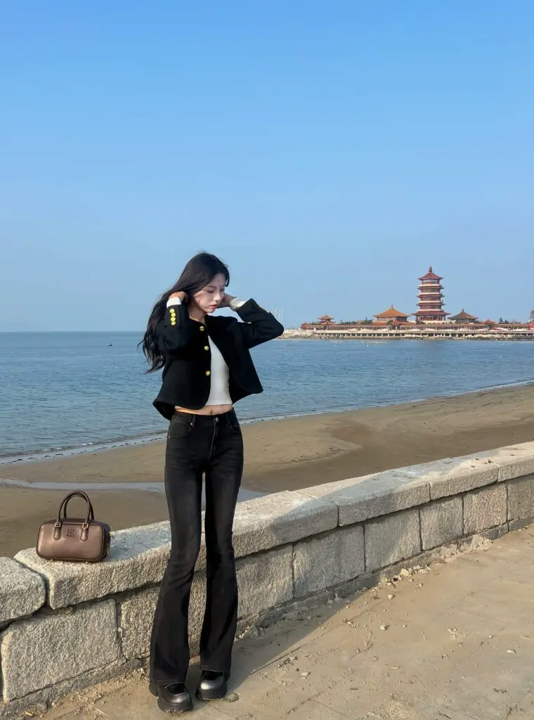 信购 超模裤/巨显瘦黑灰色高腰微喇叭牛仔裤女弹力紧身提臀