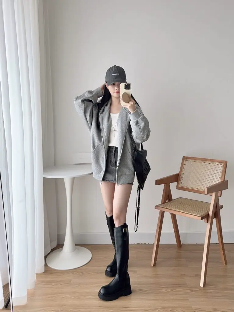 热风厚底骑士靴秋季长筒靴百搭黑色长靴瘦腿靴子时装靴