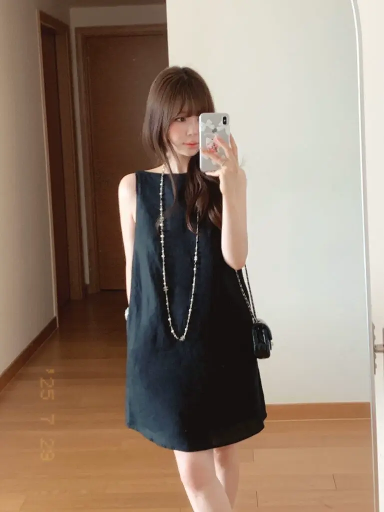 靠谱KEEP KAPU 【法式优雅】亚麻露背U领黑色吊带连衣裙女